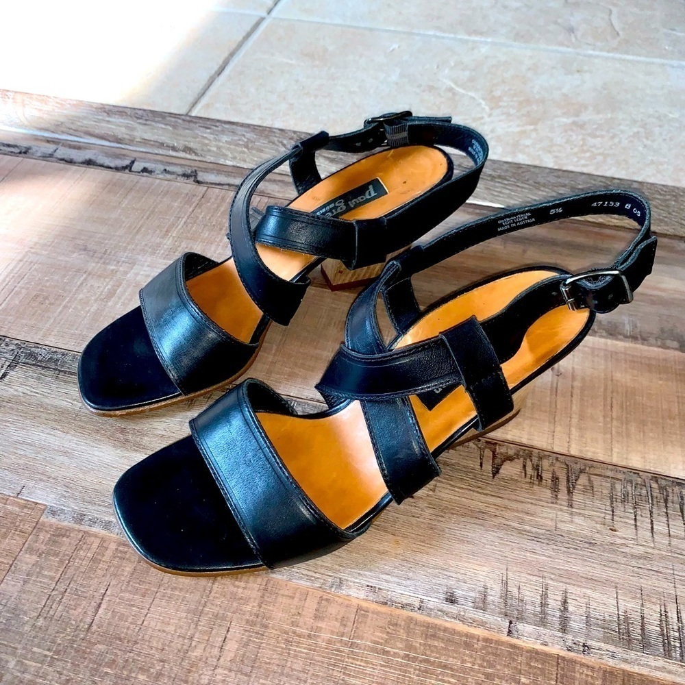 PAUL GREEN Black Leather Square Toe Ankle Summer Block Heels size 8